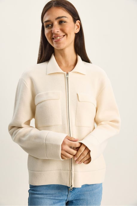 Geribbelde brei cardigan met rits en zakken - Image 3