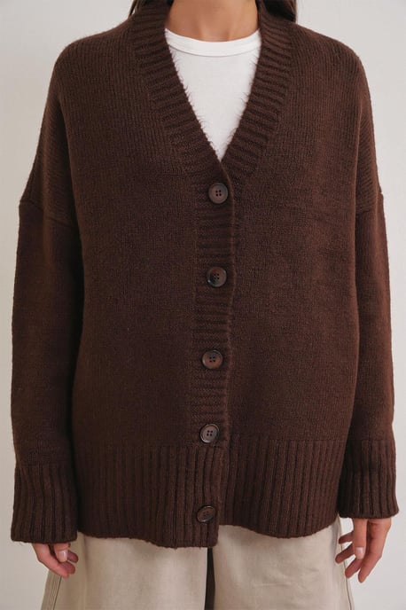 Geknoopte V-hals Geribde Brei Cardigan - Image 4