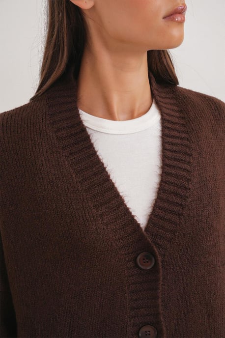 Geknoopte V-hals Geribde Brei Cardigan - Image 5