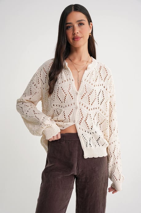 Texturerad stickad cardigan med knäppning - Image 4