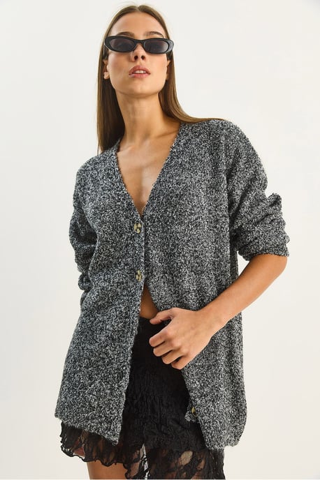 Texturerad V-ringad knappad cardigan - Image 2