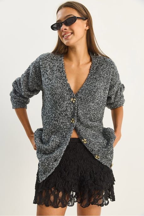 Texturerad V-ringad knappad cardigan - Image 4