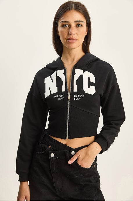 Huvtröja med tryck Slim Fit Crop Cardigan - Image 3