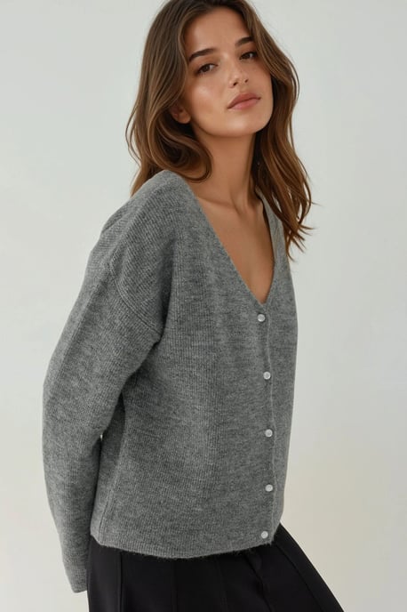 Ultrasoft V-ringad Knappad Tvåanvändnings Cardigan - Image 5