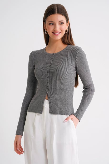 Geknoopte Slim Fit Ribbelgebreide Cardigan - Image 2