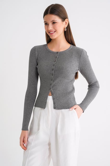 Geknoopte Slim Fit Ribbelgebreide Cardigan - Image 3