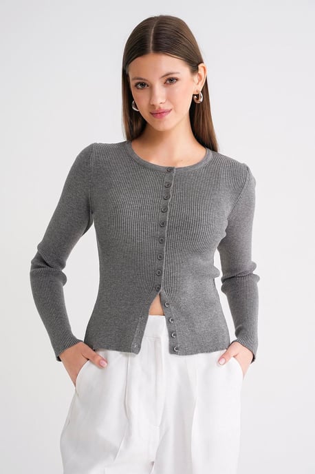 Geknoopte Slim Fit Ribbelgebreide Cardigan - Image 4