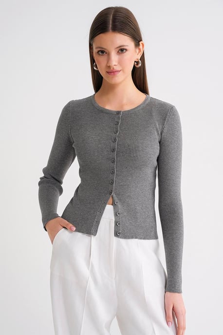 Geknoopte Slim Fit Ribbelgebreide Cardigan - Image 5