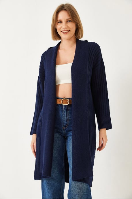 Gelaagde Lange Geribbelde Sjaalkraag Cardigan - Image 2