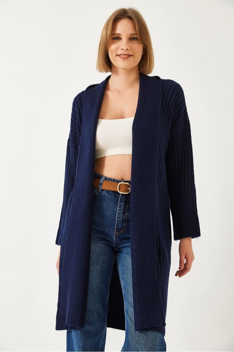Gelaagde Lange Geribbelde Sjaalkraag Cardigan - Image 4