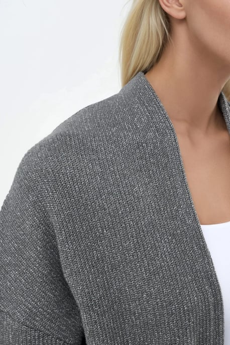 Lång ribbvävd stickad cardigan med öppen krage - Image 4