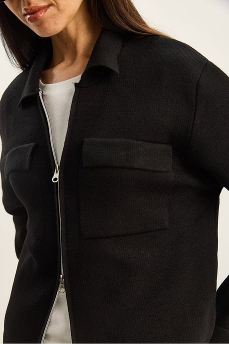Ribbad stickad cardigan med dragkedja och fickor - Image 6
