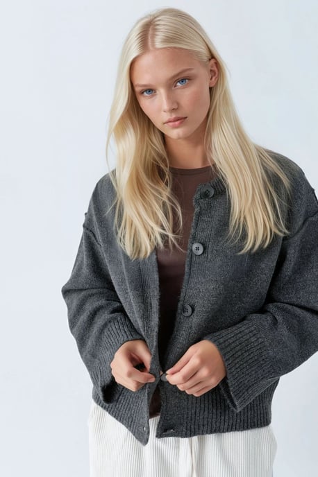 Avslappnad knäppt stickad cardigan - Image 3