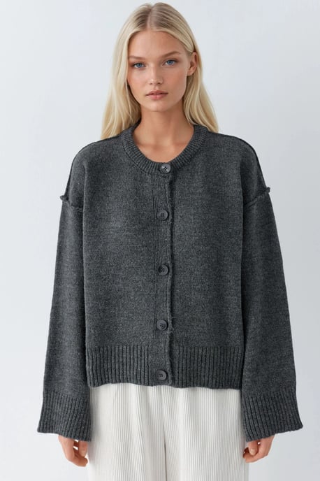 Avslappnad knäppt stickad cardigan - Image 6