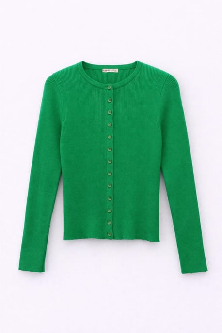 Geknoopte Slim Fit Ribbelgebreide Cardigan - Image 1