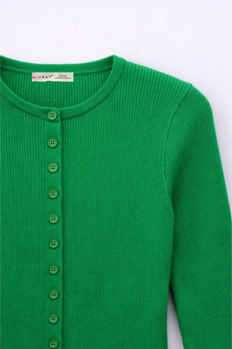 Geknoopte Slim Fit Ribbelgebreide Cardigan - Image 2