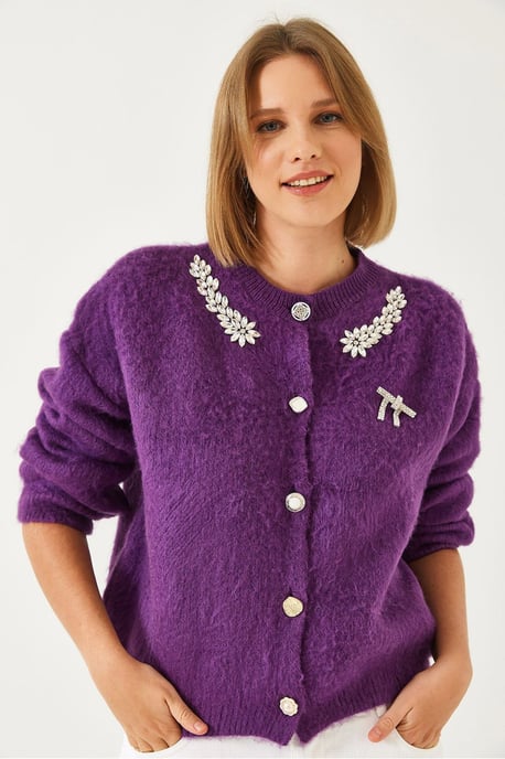 Versierde Ronde Hals Lange Mouwen Cardigan - Image 2