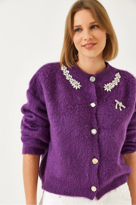 Versierde Ronde Hals Lange Mouwen Cardigan - Image 3