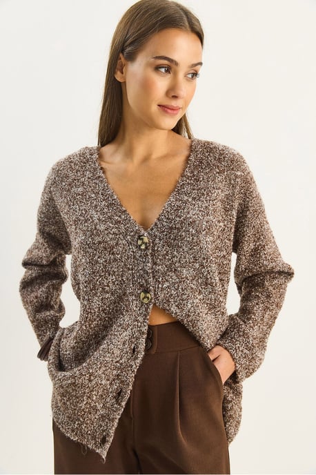 Texturerad V-ringad Knappad Kofta - Image 2