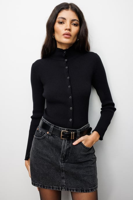 Slim Fit Half Turtleneck Cardigan with Button Closure - Image 1