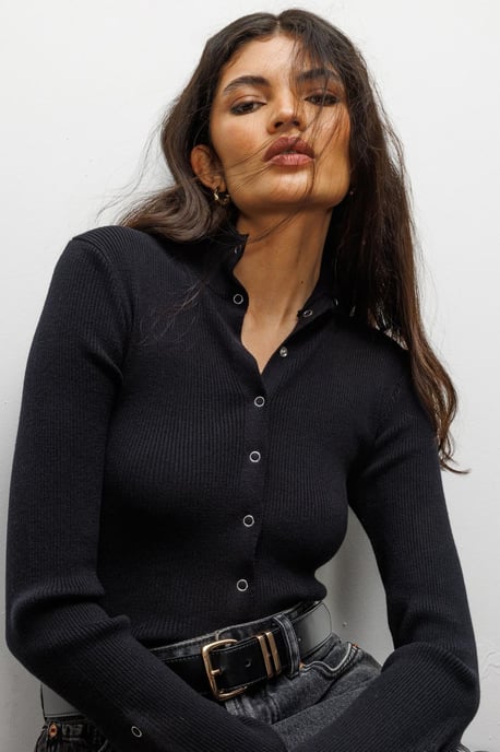 Slim Fit Half Turtleneck Cardigan with Button Closure - Image 2