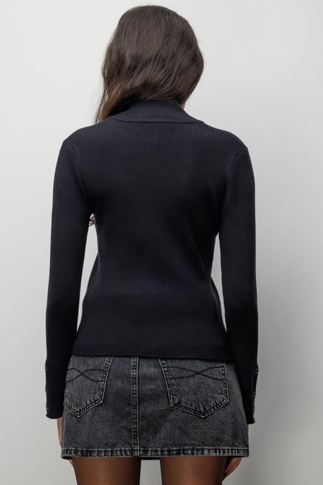 Slim Fit Half Turtleneck Cardigan with Button Closure - Image 3