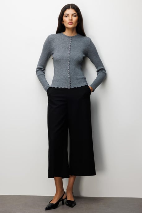Geribbelde Gebreide Knopen Cardigan - Image 2