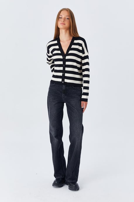 Randig V-ringad knapplång cardigan - Image 5