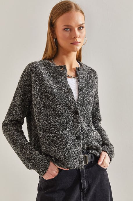 Textured Knit Cardigan with Button Closure - Image 1