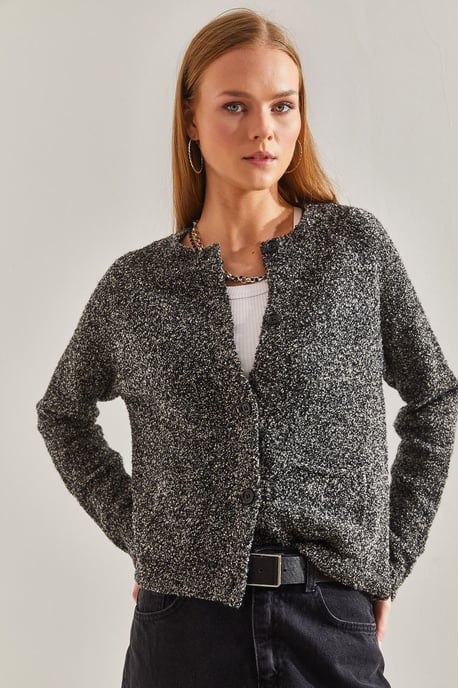 Textured Knit Cardigan with Button Closure - Image 3