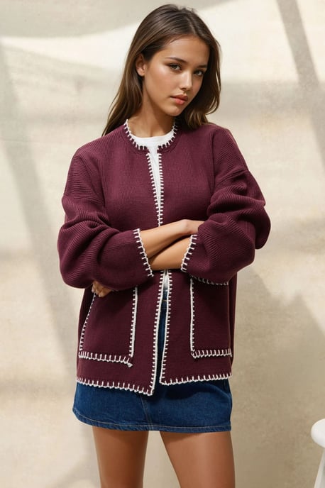 Stitch Detailed Long Knit Cardigan - Image 6