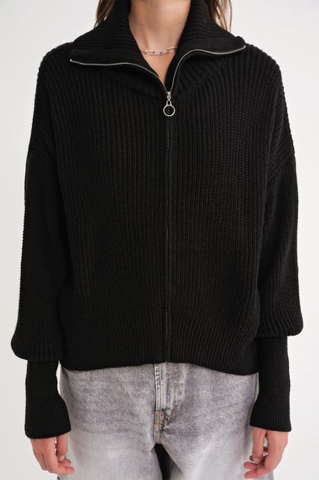 Zipkrage Oversized Texturerad Stickad Kofta - Image 5