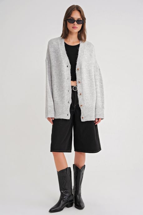 Geknoopte V-hals Ribbels Trui Cardigan - Image 2