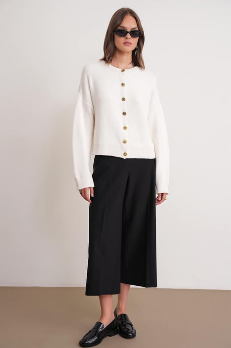 Buttoned Ribbed Knit Cardigan - Image 2