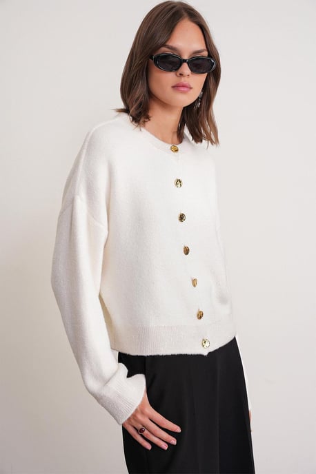 Buttoned Ribbed Knit Cardigan - Image 3