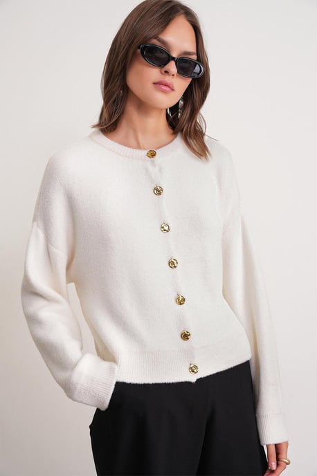 Buttoned Ribbed Knit Cardigan - Image 4