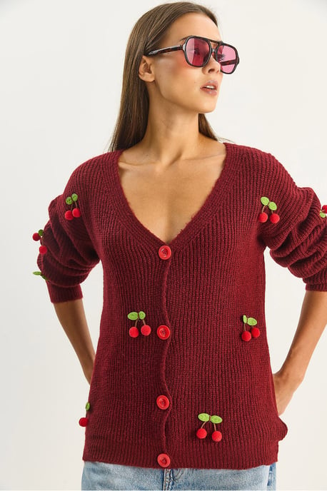 V-hals Fruit Geborduurde Breisel Cardigan - Image 6