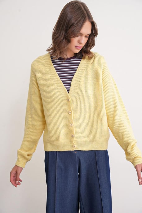 Gestructureerde V-hals Knopen Cardigan - Image 3
