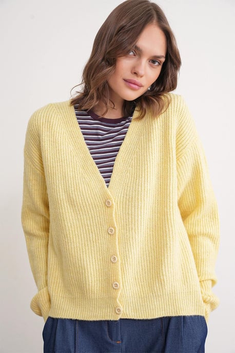 Gestructureerde V-hals Knopen Cardigan - Image 4