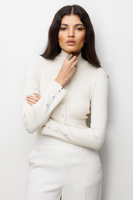 Slim Fit Half Turtleneck Cardigan with Button Closure - Image 1
