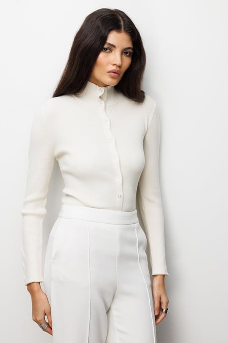 Slim Fit Half Turtleneck Cardigan with Button Closure - Image 3