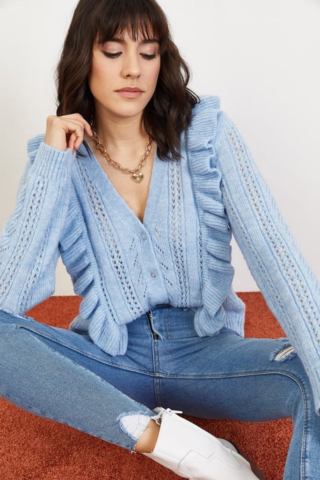 Buttoned Jacquard Patterned Long Sleeve Cardigan - Image 5