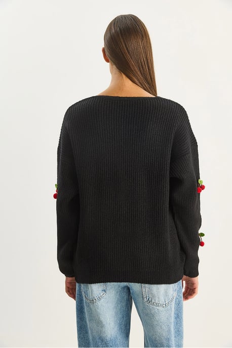 V-hals Fruit Geborduurde Brei Cardigan - Image 6