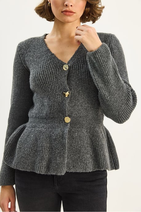 Geribde Lange Mouwen V-Hals Cardigan met Knopen - Image 5