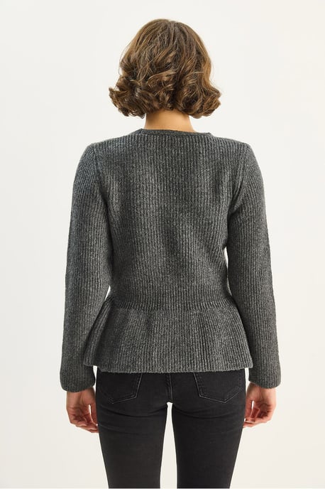 Geribde Lange Mouwen V-Hals Cardigan met Knopen - Image 6