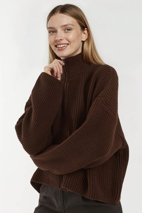 Dragkedja Avslappnad Passform Stickad Cardigan - Image 1