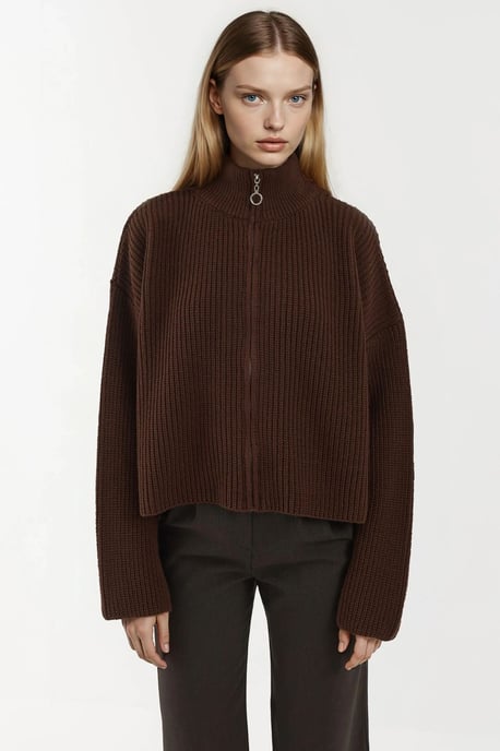 Dragkedja Avslappnad Passform Stickad Cardigan - Image 2