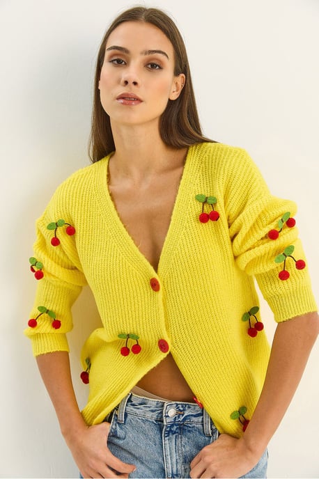 V-hals Geborduurde Fruit Brei Cardigan - Image 2