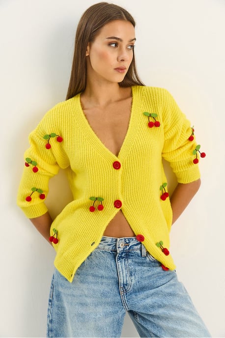 V-hals Geborduurde Fruit Brei Cardigan - Image 3