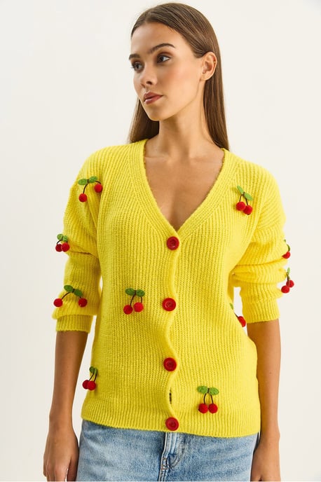 V-hals Geborduurde Fruit Brei Cardigan - Image 5